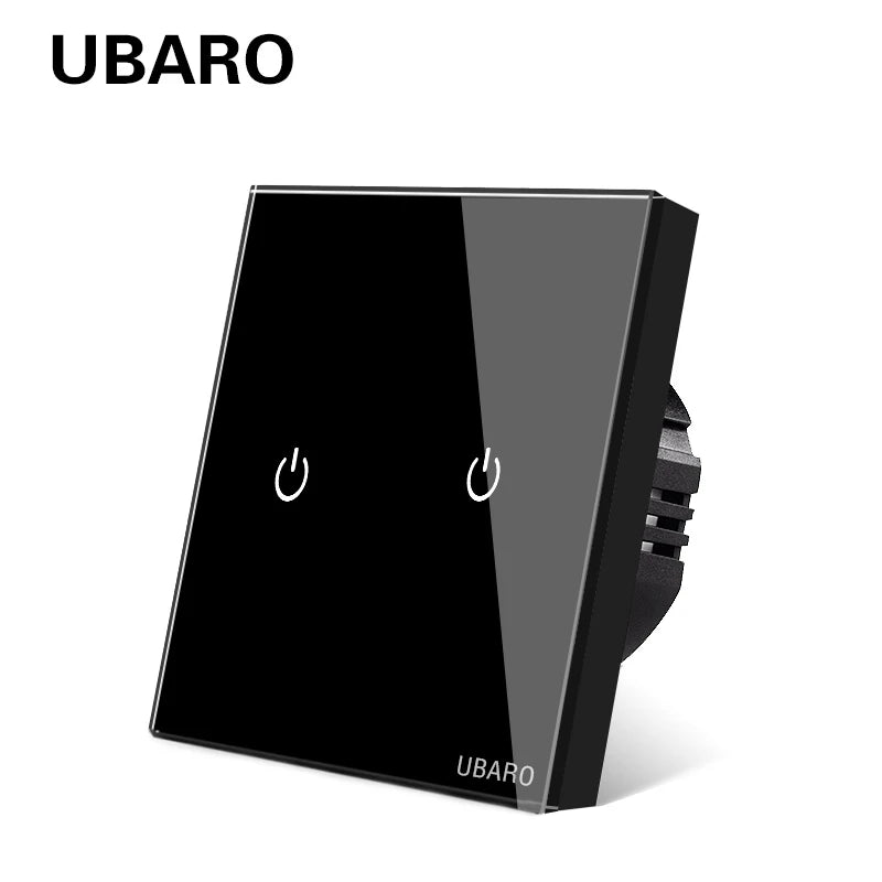 Interruptor de parede tátil UBARO padrão europeu de 3 vias, 220 V, com iluminação LED azul