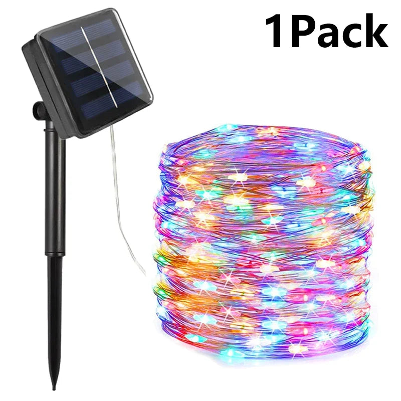 Cordão de luzes LED solares de 7M/12M/22M/32M para caminhos externos