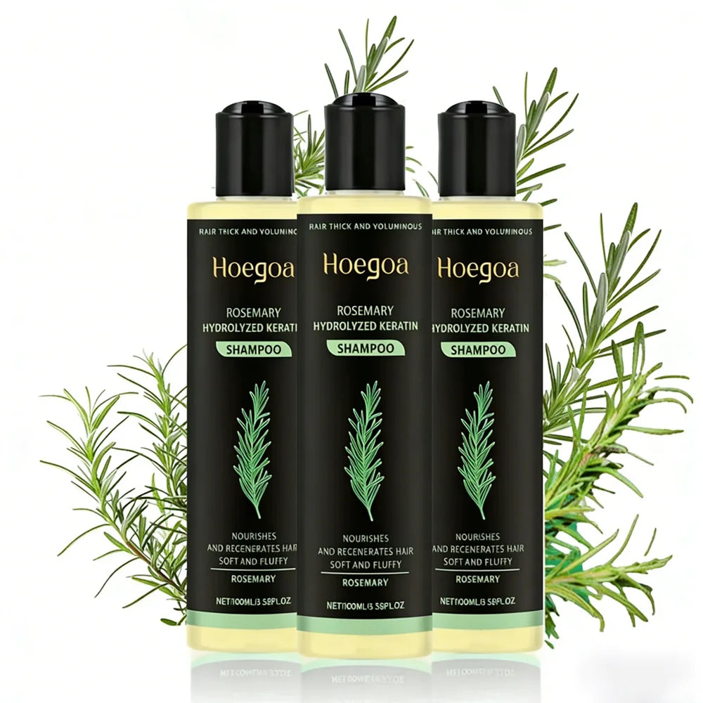 Kit com 3 unidades de Shampoo de Alecrim para Crescimento Capilar, Engrossante, com Queratina Hidrolisada e Cabelos Secos