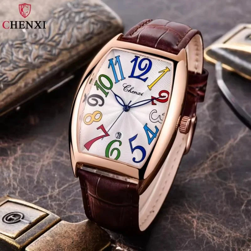 Relógio de quartzo masculino CHENXI 8217, com mostrador criativo, calendário e à prova d'água