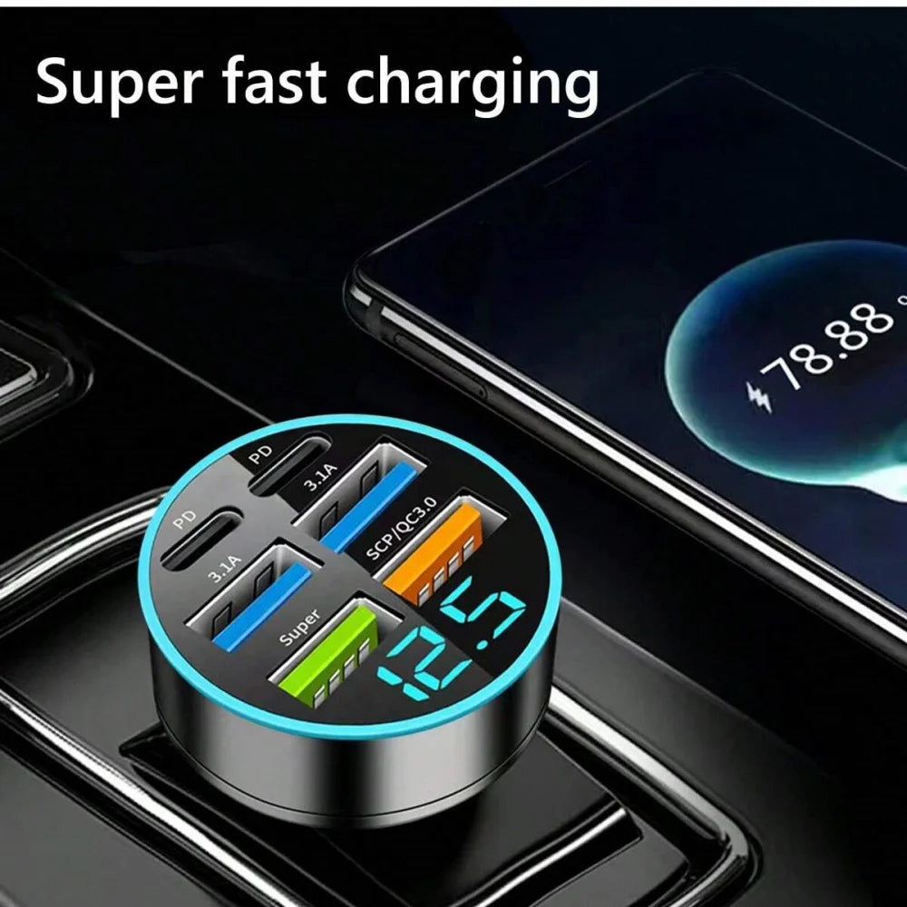 Carregador USB para carro de 250 W com carregamento rápido PD QC3.0 e USB-C para celular