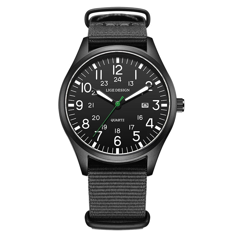 Relógio masculino LIGE, modelo simples e moderno, para uso casual ao ar livre e esportivo, com pulseira de couro.