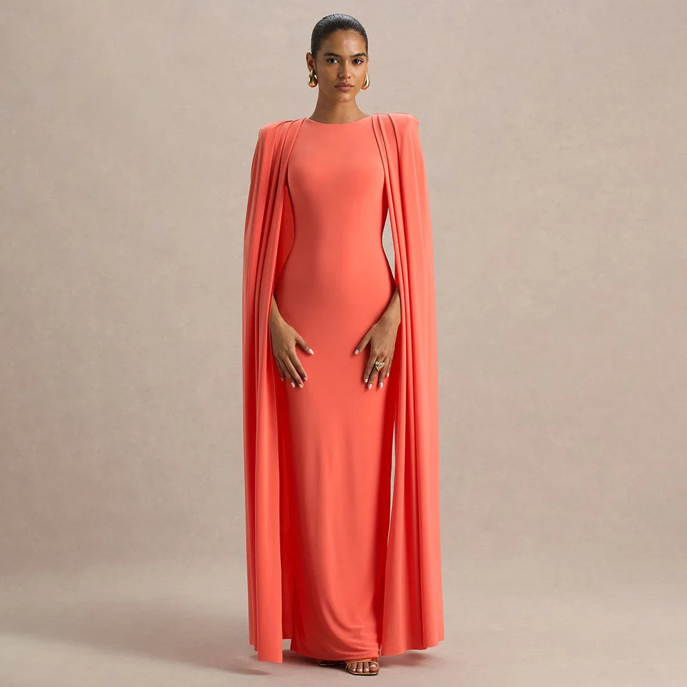 Vestido de noite feminino de cintura alta, em tecido de poliéster