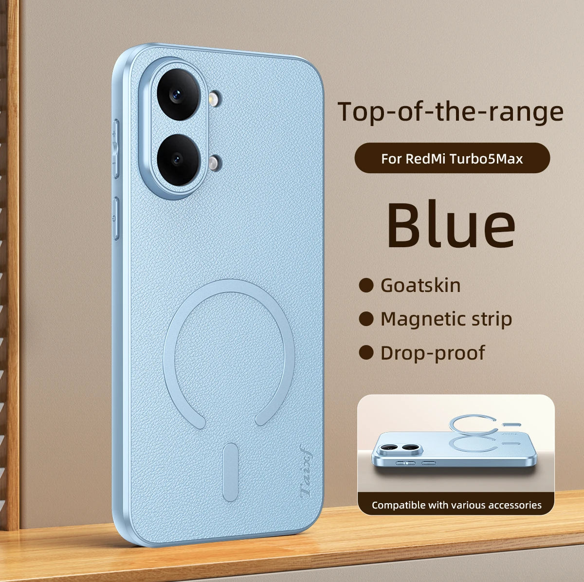 Capa para Redmi Turbo 5 Max em pele de cabra com carregamento sem fio magnético