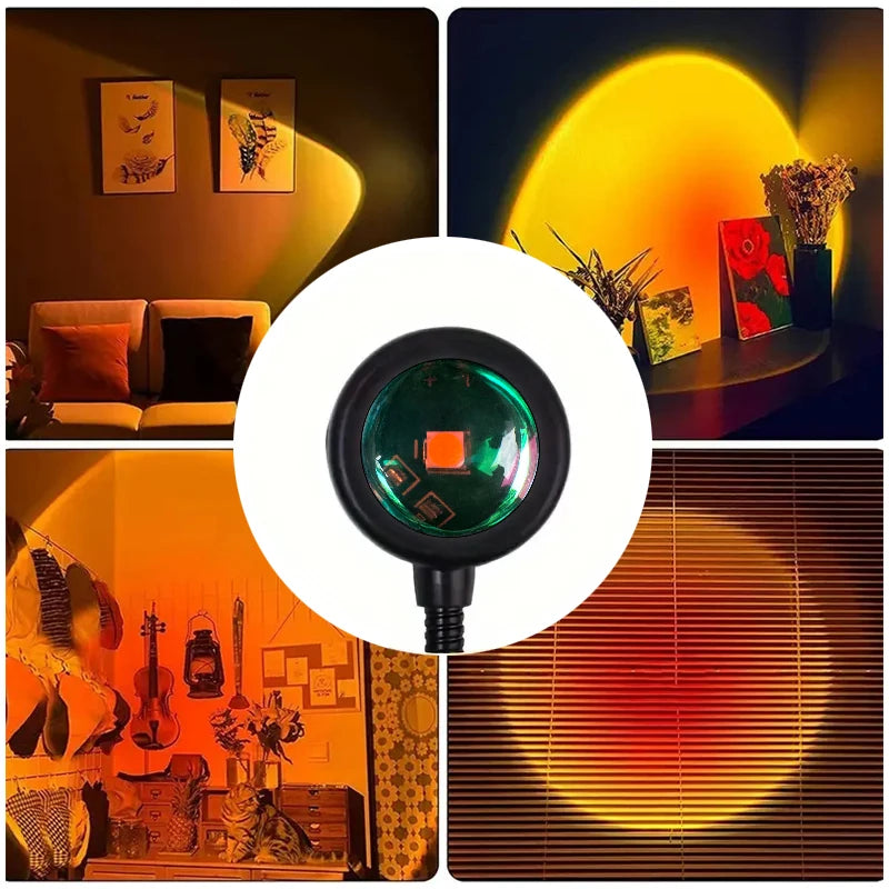 Luminária de projeção do pôr do sol, luminária USB para decoração de casa, com múltiplos ângulos…