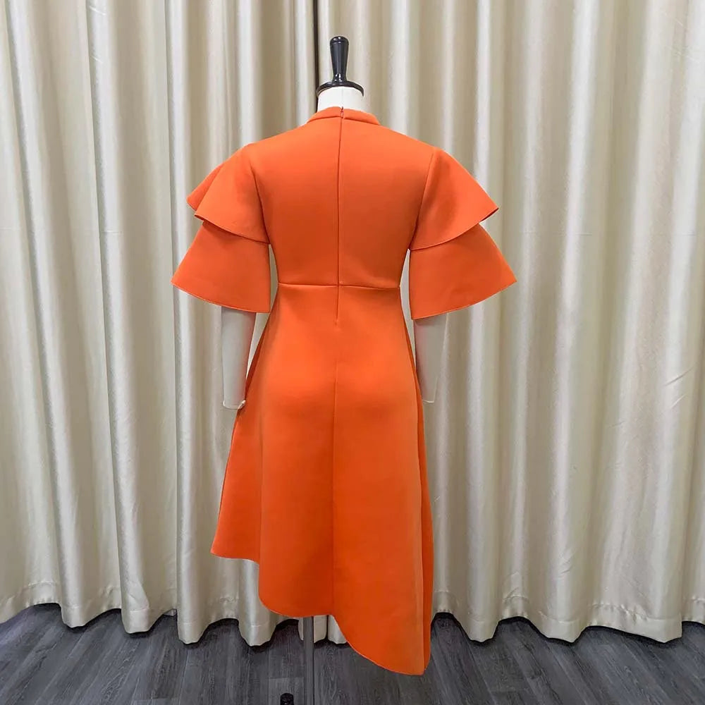 Vestidos de festa elegantes para mulheres, modelo 2024, com decote redondo e mangas com babados