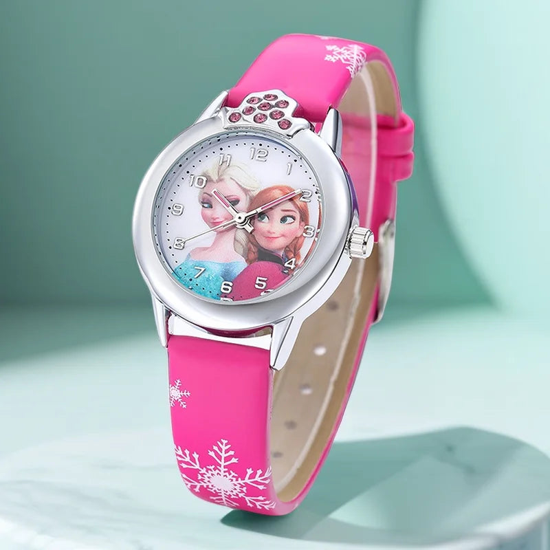 Neue Elsa-Kinderuhr für Mädchen, mit Lederarmband, schönes Kindermodell