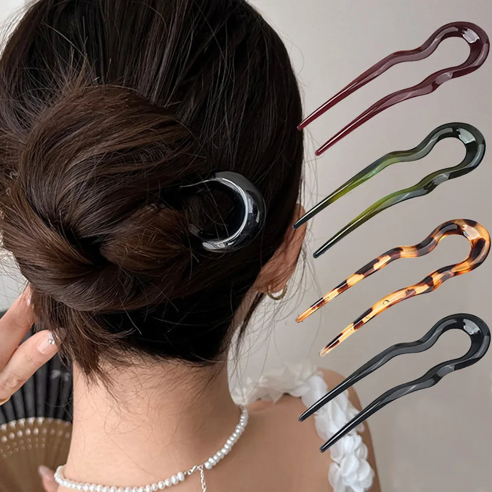 Französische Stile Gewellte U-förmige Haarnadeln 2-zackige Haargabeln aus Harz für Dutt, Chignons, Damen, Mädchen, Party-Frisur-Accessoires