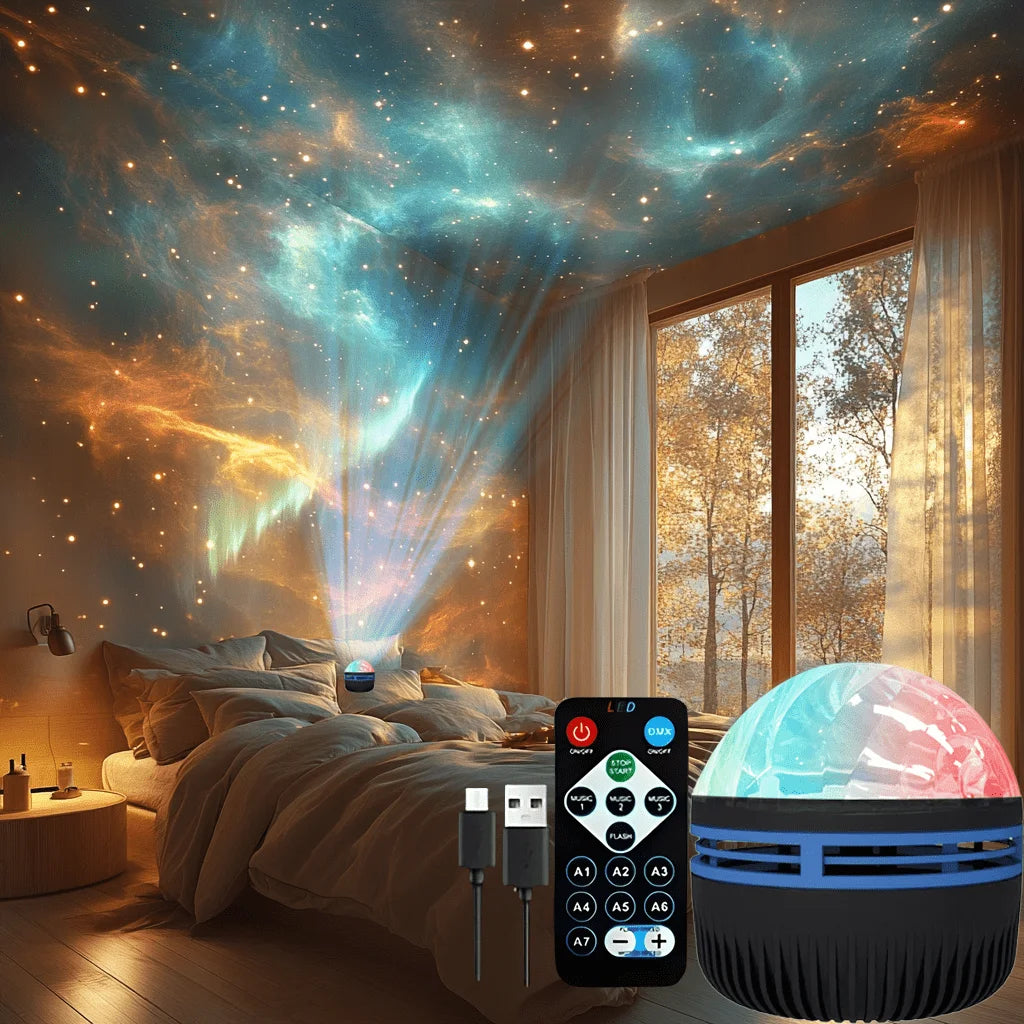 Luz noturna de LED com projetor de céu estrelado em 7 cores para projeção da aurora boreal…