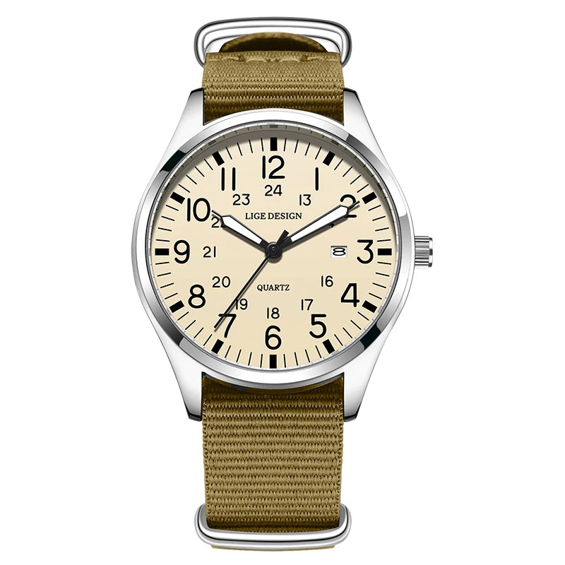 Relógio masculino LIGE, modelo simples e moderno, para uso casual ao ar livre e esportivo, com pulseira de couro.