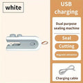 Seladora elétrica de sacos com aquecimento, carregamento USB e atração magnética.