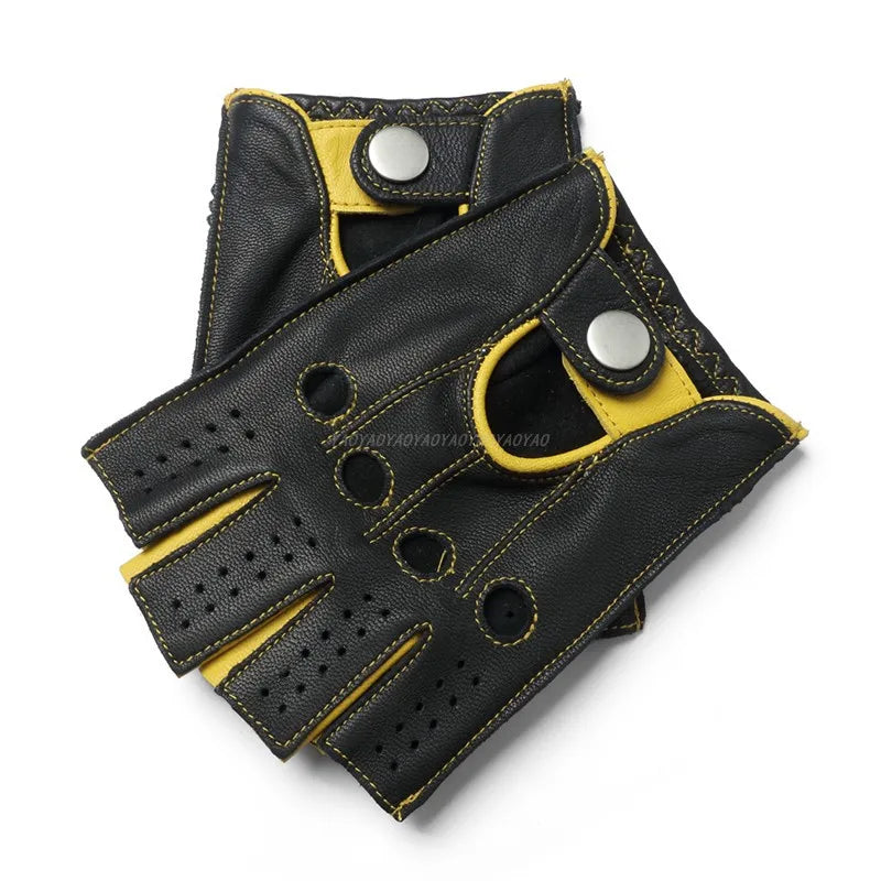 Luvas masculinas de couro genuíno para motociclismo, para uso externo, em pele de cabra