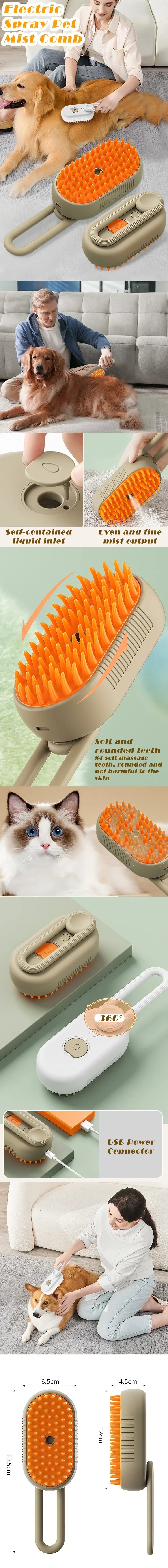 Escova removedora de pelos para gatos, escova a vapor para gatos, escova de limpeza elétrica, luva