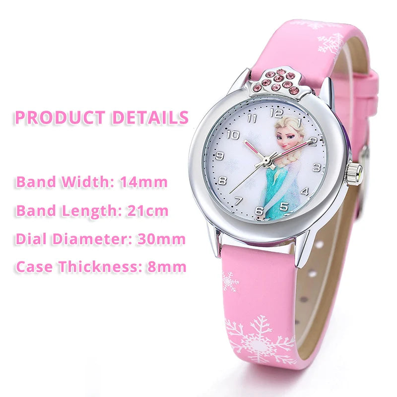 Neue Elsa-Kinderuhr für Mädchen, mit Lederarmband, schönes Kindermodell