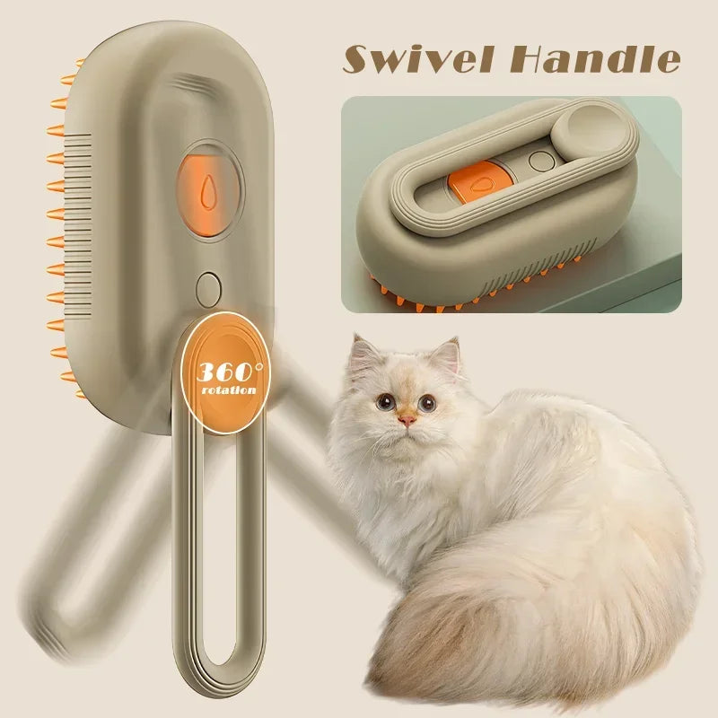 Escova a vapor 3 em 1 para gatos, removedor de pelos de animais de estimação, vaporizador e pente para higiene.