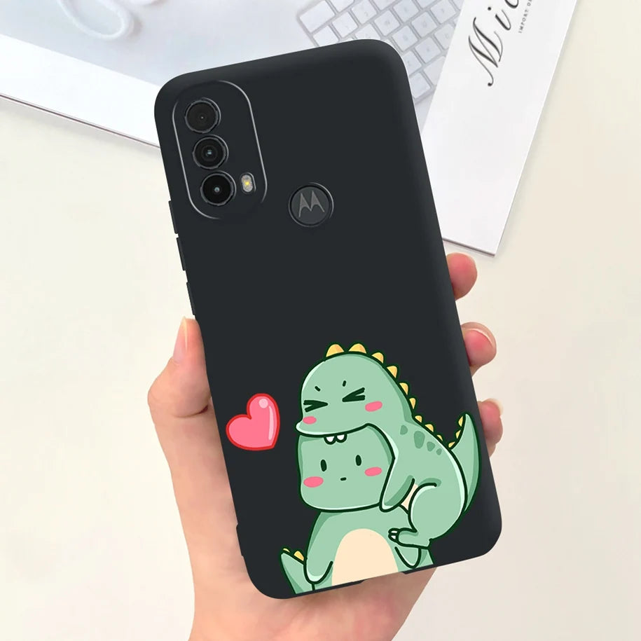 Capa de silicone com estampa de dinossauro para Moto E20 (XT2155 XT2155-1).