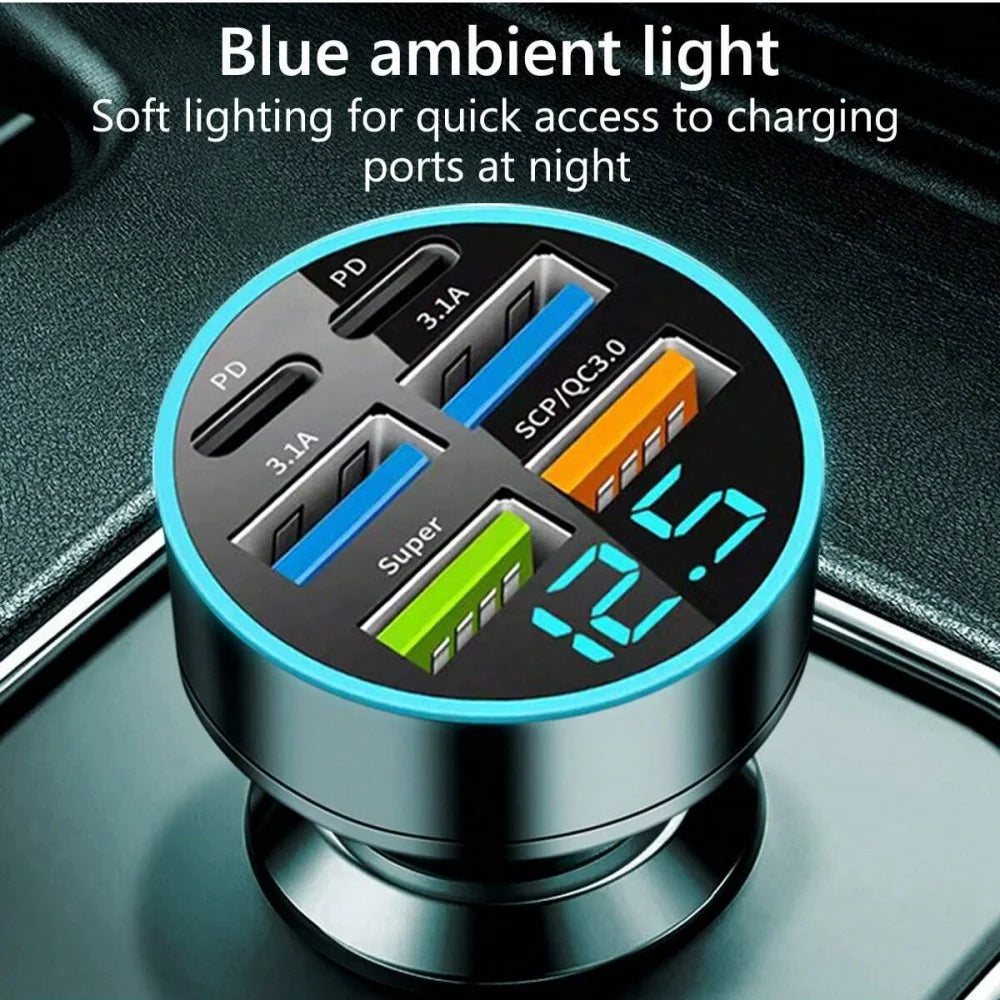 Carregador USB para carro de 250 W com carregamento rápido PD QC3.0 e USB-C para celular