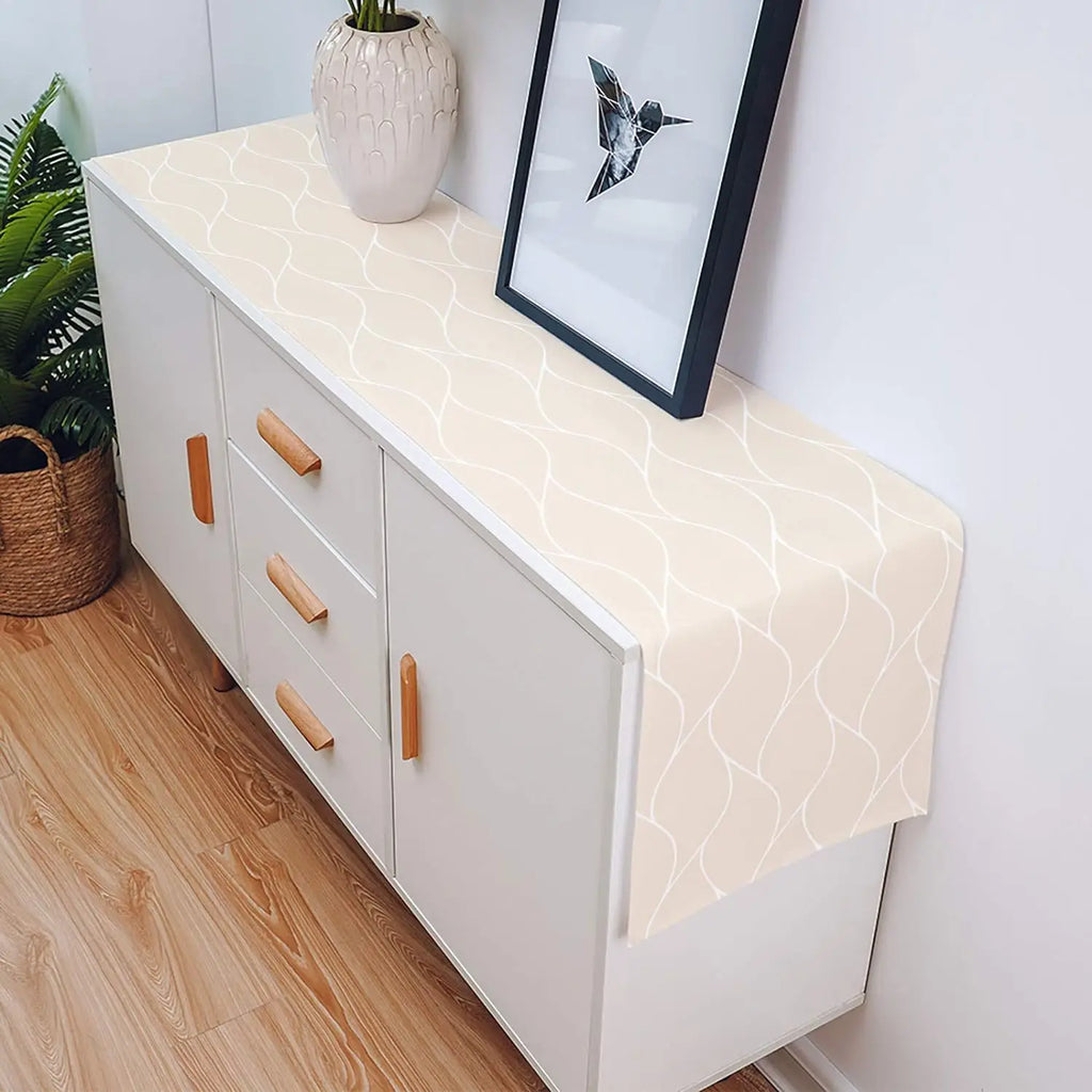 Caminhos de mesa em linho bege, lenço de cômoda moderno com estampa abstrata de ondas e listras