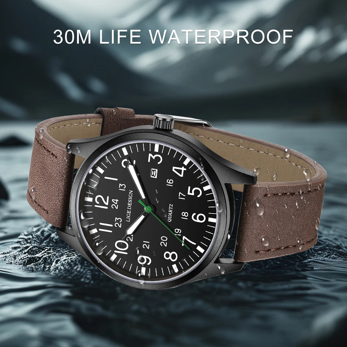 Relógio masculino LIGE, modelo simples e moderno, para uso casual ao ar livre e esportivo, com pulseira de couro.