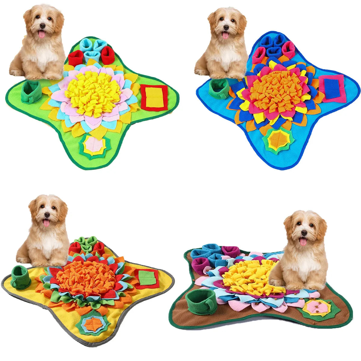 Tapete interativo para cães com função de farejar e alimentar.