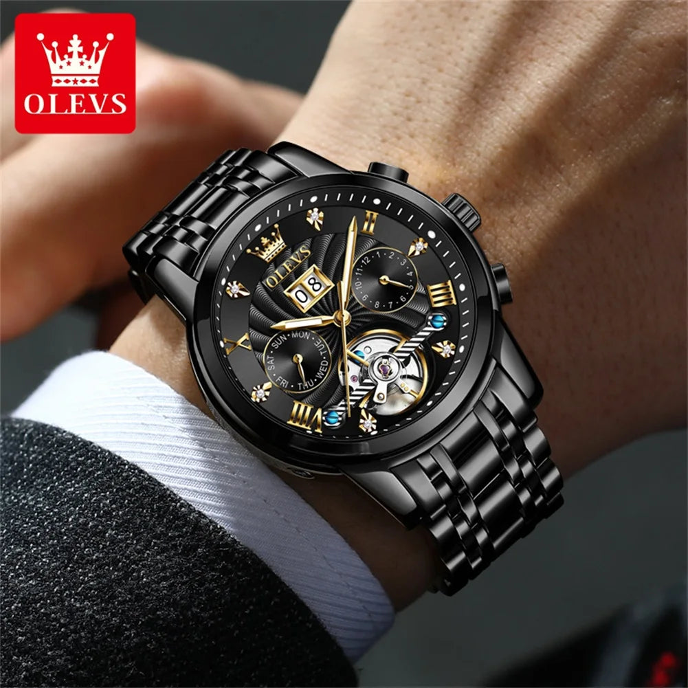 Relógio masculino clássico OLEVS Tourbillon multifuncional totalmente automático