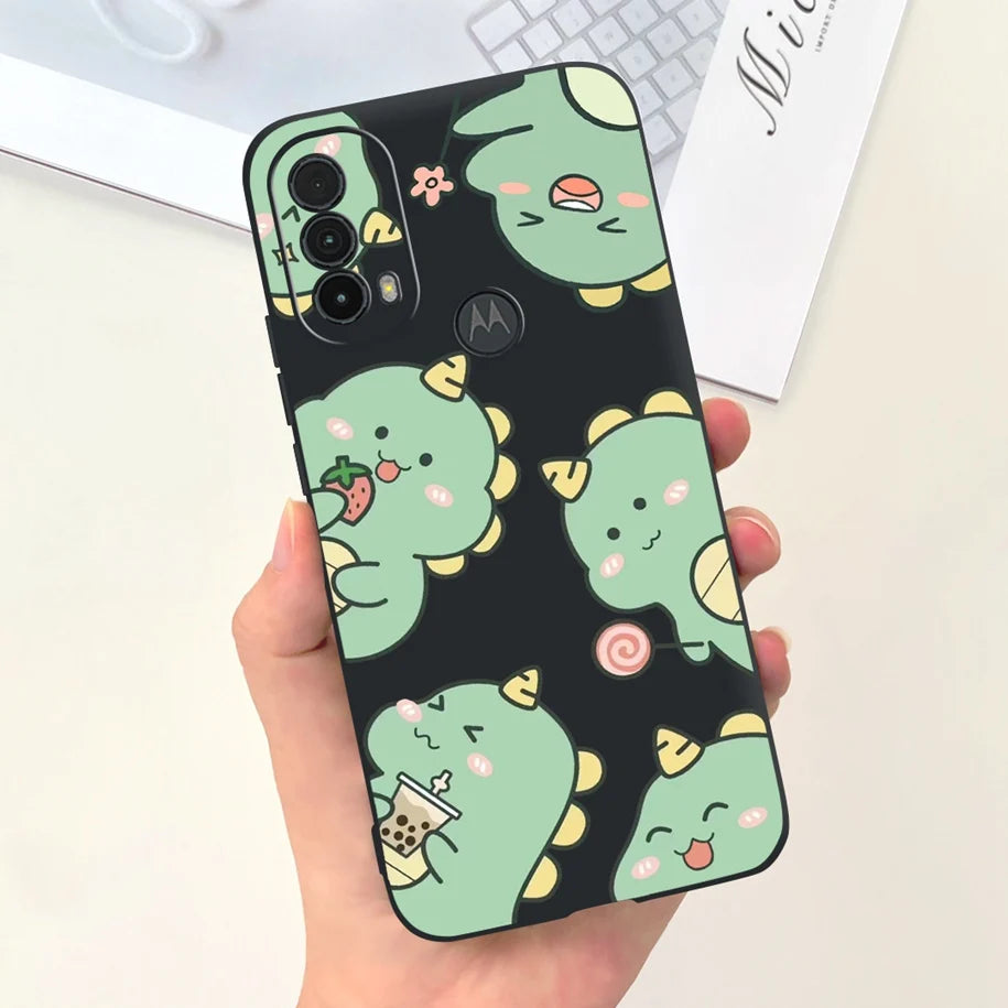Capa de silicone com estampa de dinossauro para Moto E20 (XT2155 XT2155-1).