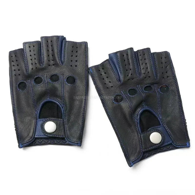 Luvas masculinas de couro genuíno para motociclismo, para uso externo, em pele de cabra