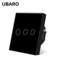 Interruptor de parede tátil UBARO padrão europeu de 3 vias, 220 V, com iluminação LED azul