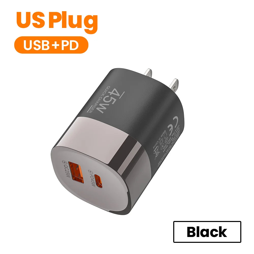Carregador de parede Elough de 45 W com USB Tipo C e carregamento super rápido de 2 portas.