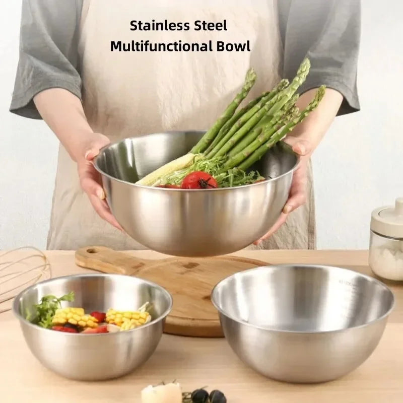 Set aus 1 bis 3 Edelstahl-Schüsseln mit Skala zum Kochen, Backen und Aufbewahren von Lebensmitteln…