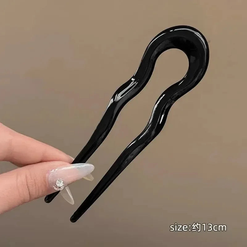 Grampo de cabelo ondulado em formato de U, estilo francês, com 2 pontas, em resina, ideal para coques…