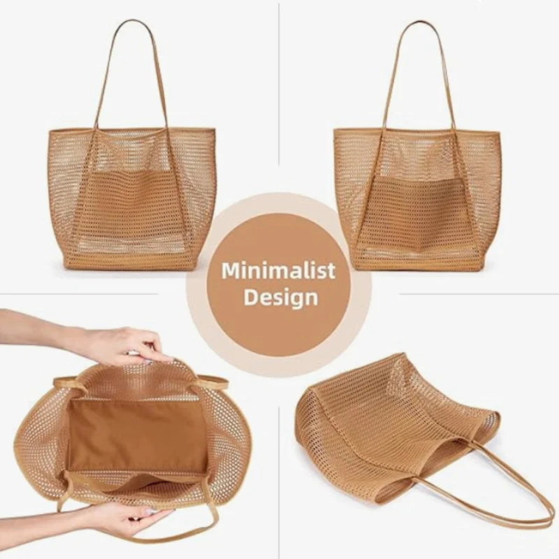 Bolsa de praia dobrável em tela, bolsa de ombro feminina para o verão, ideal para atividades ao ar livre