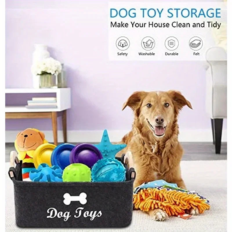 Caixa de feltro para brinquedos de animais de estimação, caixa para brinquedos de cachorro, caixa organizadora - perfeita para órgãos