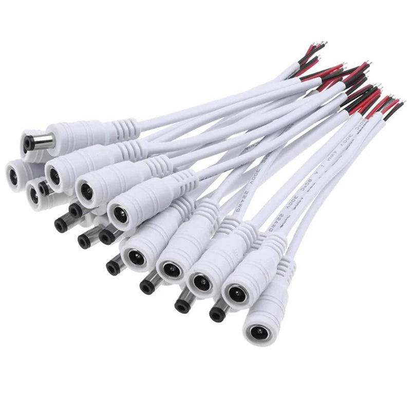 1/5/10 peças Cabo de alimentação DC macho-fêmea Adaptador de conector 5,5x2,1mm
