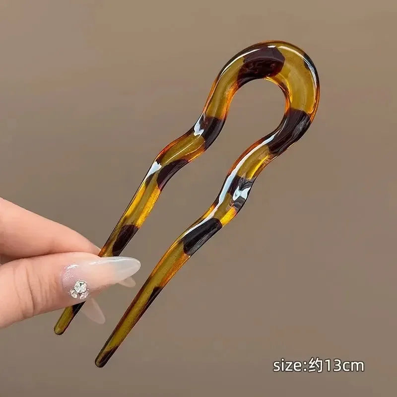 Grampo de cabelo ondulado em formato de U, estilo francês, com 2 pontas, em resina, ideal para coques…