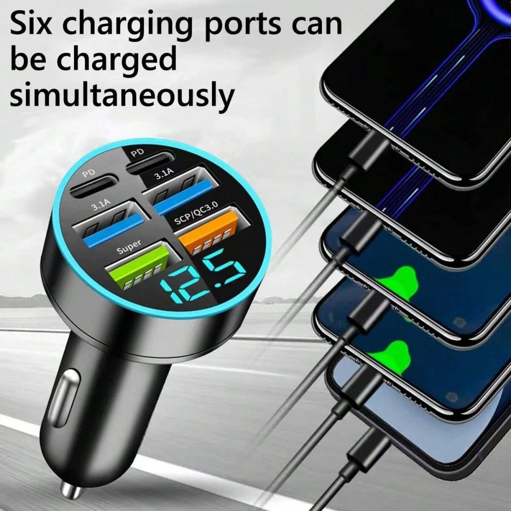 Carregador USB para carro de 250 W com carregamento rápido PD QC3.0 e USB-C para celular