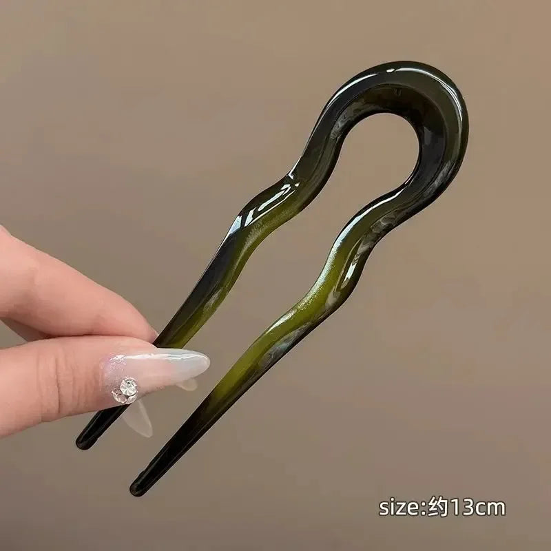 Grampo de cabelo ondulado em formato de U, estilo francês, com 2 pontas, em resina, ideal para coques…